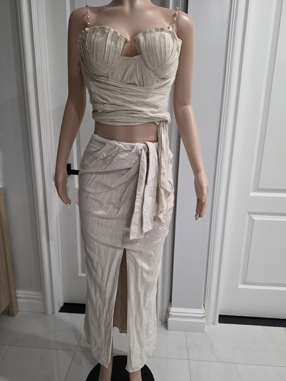 JLUXLABEL Ivory Destination Linen Skirt Set Corset Maxi Skirt XS NWT